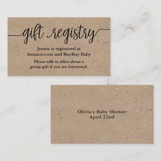 Carte d'insertion Rustique Script Cadeau Registre (Devant / Derrière)