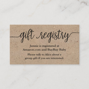 Carte d'insertion Rustique Script Cadeau Registre
