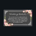 Carte d'insertion vintage Pink Chalkboard Pink Flo<br><div class="desc">===================== A PROPOS DE CETTE CONCEPTION =================Vintage Tableau noir Mariage rose floral Insérer Modèle de carte.
(1) Pour plus de personnalisation,  cliquez sur le bouton "Customiser" et utilisez notre outil de conception pour modifier ce modèle. 
(2) Si vous avez besoin d'autres scripts ou d'éléments correspondants,  veuillez me contacter.</div>