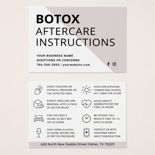 Carte d'instruction de post-soins d'injection Boto (Devant & derrière)