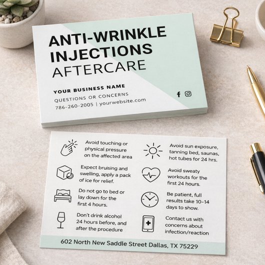 Carte d'instruction de soins après injection de Bo