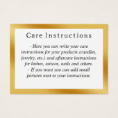 Carte d'instruction de soins métalliques en or de  (Devant)