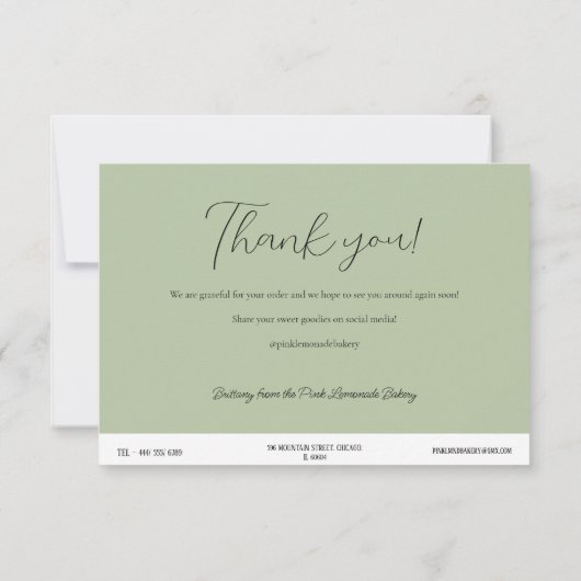 Carte d'instruction Sage Green Cake Care (Dos)