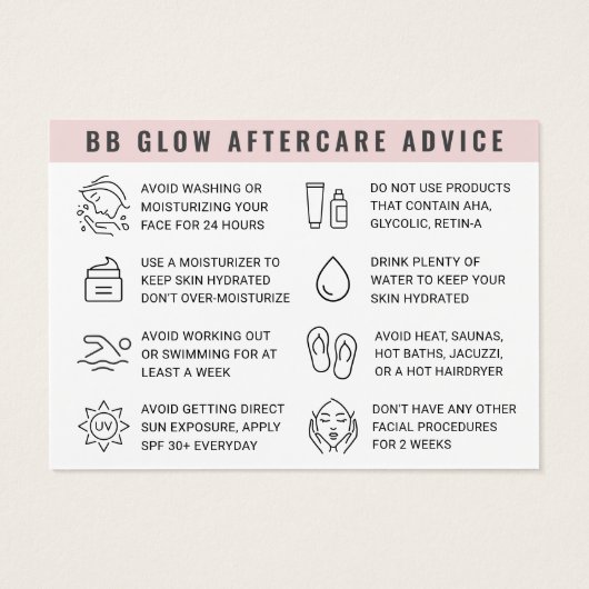 Carte d'instructions d'après-soins BB Glow (Dos)