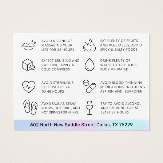 Carte d'instructions de remplissage de lèvres holo (Dos)