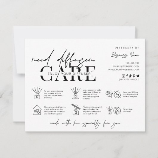 Carte d'instructions de soin pour diffuseur à tige (Devant)