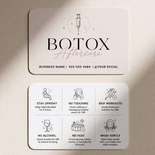 Carte d'instructions de suivi Botox minimaliste