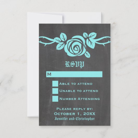 Carte d'intervention Aqua Rose Chalkboard (Devant)