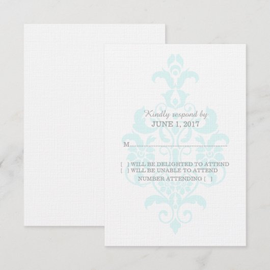 Carte d'intervention Aqua Subtle Damask (Devant / Derrière)