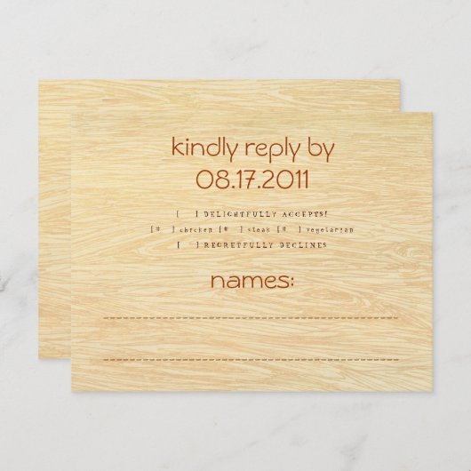 Carte d'intervention pour le grain de bois (Devant / Derrière)