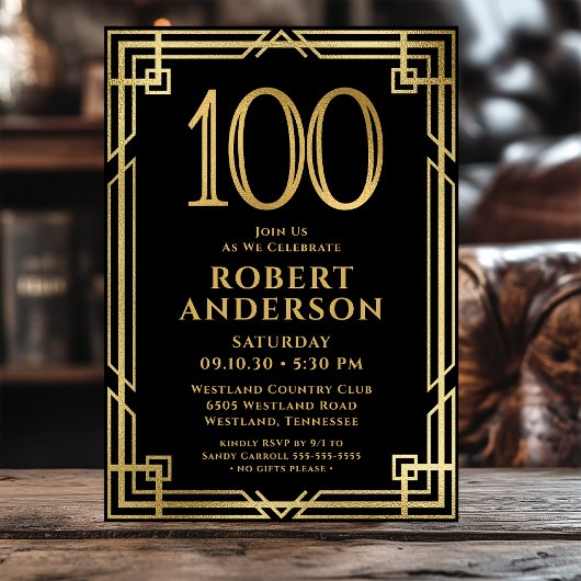 Carte d'invitation 100e anniversaire Black Gold 