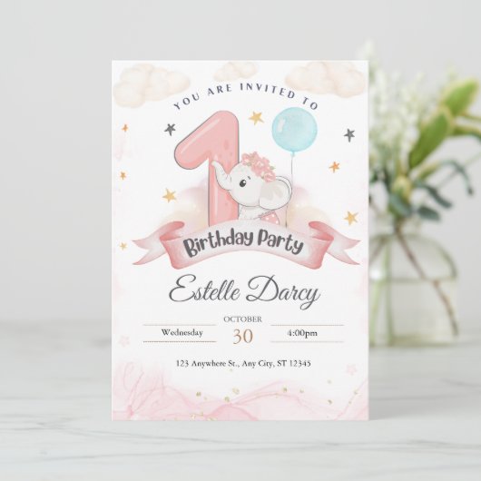 Carte d'invitation 1er anniversaire - carte d'anni (Debout devant)