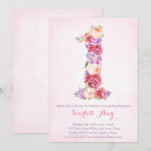 carte d'invitation 1er anniversaire fleurie avec n (Devant / Derrière)