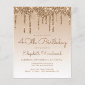 Carte d'invitation 40 ans Budget Glitter Drip Or (Devant)
