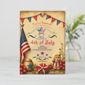 Carte d'invitation 4 juillet rustique - Patriotiqu (Debout devant)
