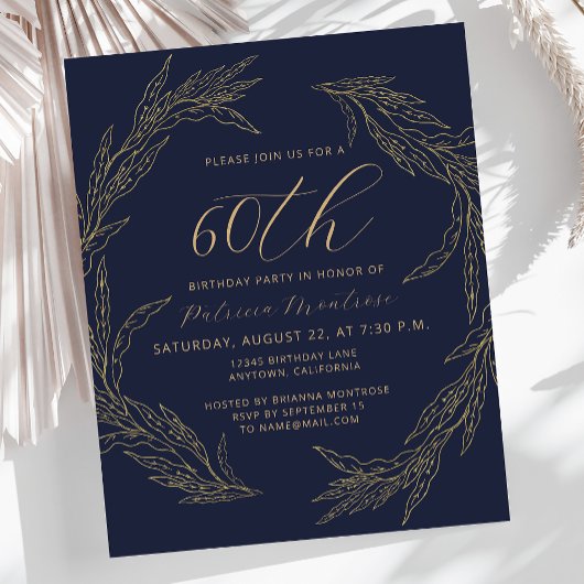 Carte d'invitation 60 ans bleu marine Budget