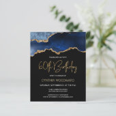 Carte d'invitation 60 ans Budget Blue Gold Agate (Debout devant)