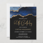 Carte d'invitation 60 ans Budget Blue Gold Agate (Devant)