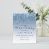 Carte d'invitation 60 ans Budget Glitter Drip Bleu (Debout devant)