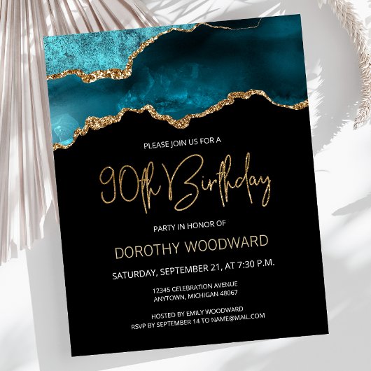 Carte d'invitation 90 ans Budget Teal Agate Dark