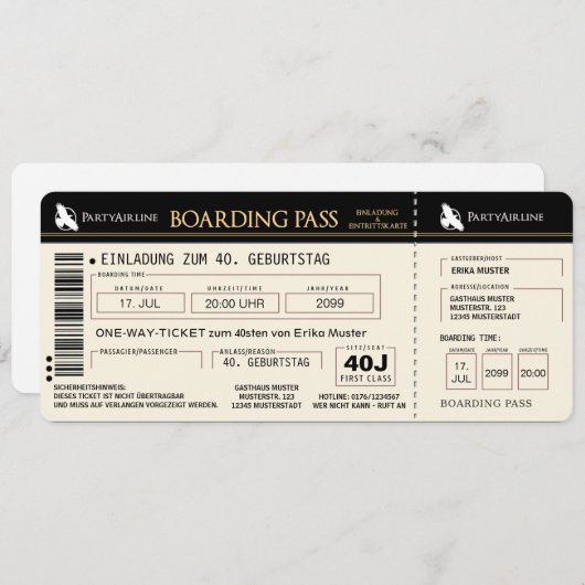 carte d'invitation à 40 ans (Devant / Derrière)