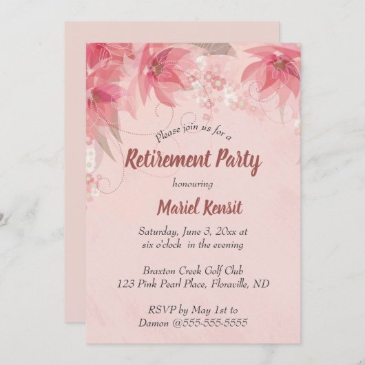 Carte d'invitation à fleurs roses modifiables (Devant / Derrière)