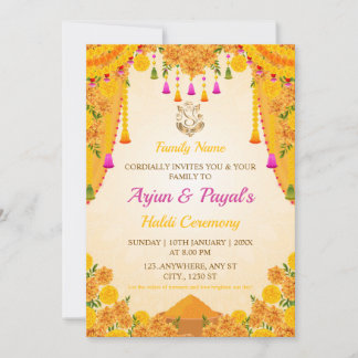 Carte d'invitation à la cérémonie d'haldi, carte d