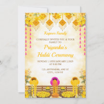 Carte d'invitation à la cérémonie d'haldi, carte d