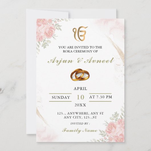 Carte d'invitation à la cérémonie Roka Floral Rose (Devant)