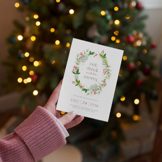 Carte d'invitation à la couronne verte de Noël