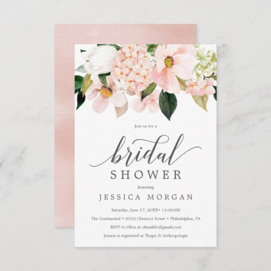 Carte d'invitation à la douche nuptiale Blush Hydr (Devant / Derrière)