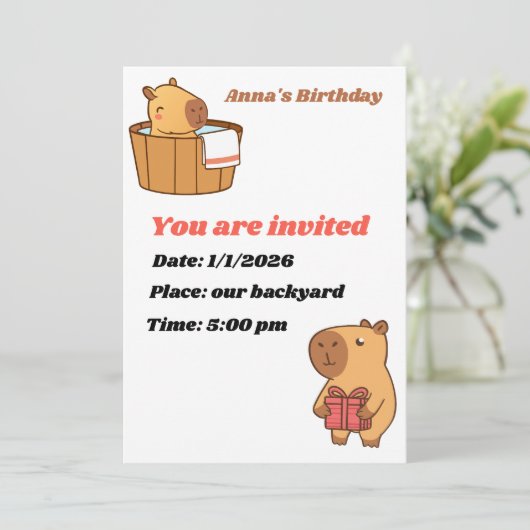 Carte d'invitation à la fête de Capybara | Joyeux (Debout devant)