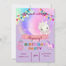 Carte d'invitation à la fête de l'Unicorne à thème