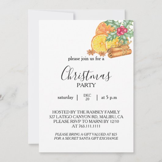 Carte d'invitation à la fête de Noël (Devant)