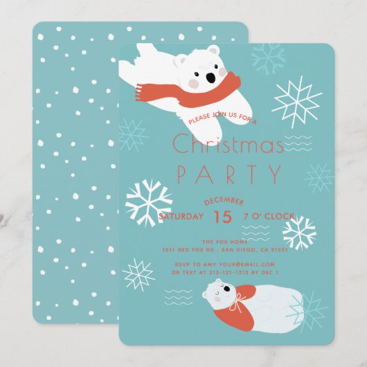 Carte d'invitation à la fête de Noël des ours pola (Devant / Derrière)