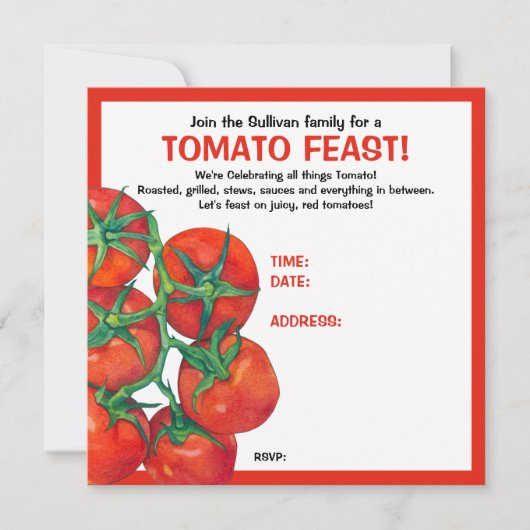 Carte d'invitation à la fête des tomates rouges (Devant)