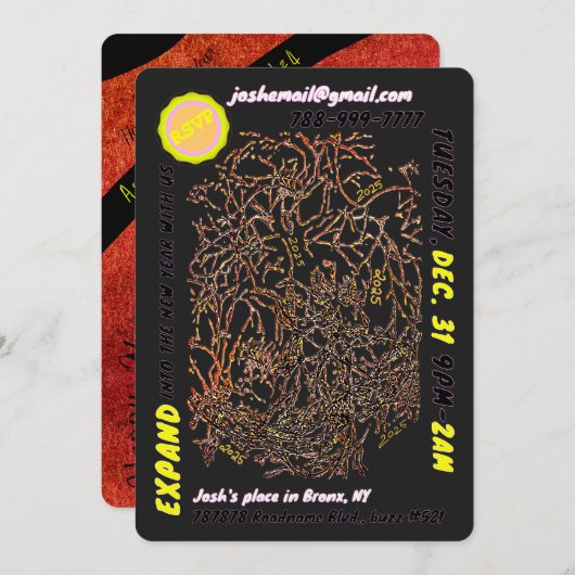 CARTE D'INVITATION À LA FÊTE DU NOUVEL AN & carte (Devant / Derrière)