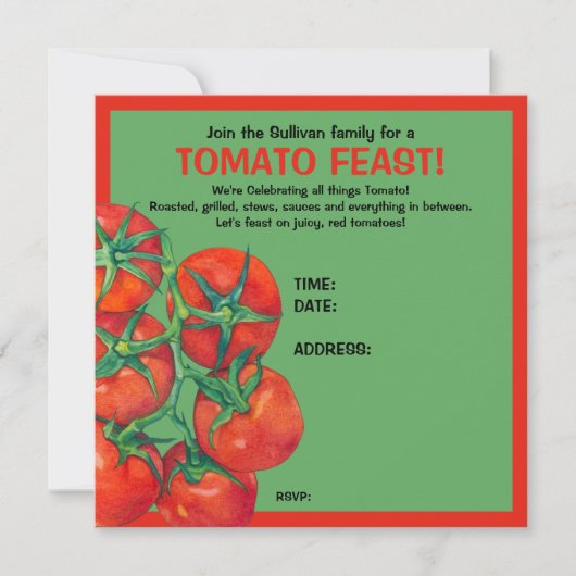 Carte d'invitation à la fête verte des tomates rou (Devant)