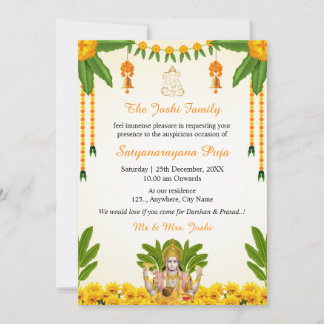 Carte d'invitation à la Puja de Satyanarayan