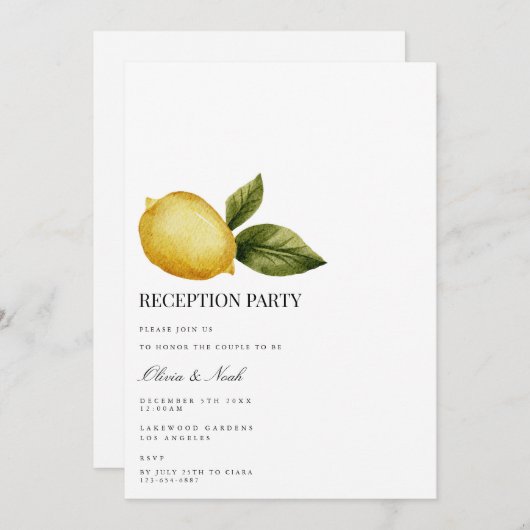 Carte d'invitation à la réception de citron médite (Devant / Derrière)