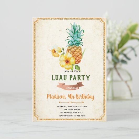 Carte d'invitation à l'ananas tropical (Debout devant)