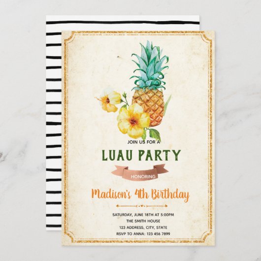 Carte d'invitation à l'ananas tropical (Devant / Derrière)