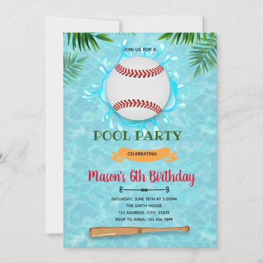 Carte d'invitation à l'anniversaire de la piscine  (Devant)
