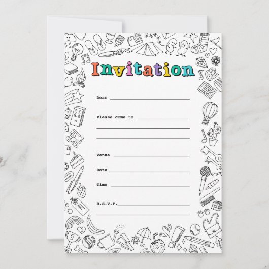 Carte d'invitation à plat cool Coloring (Devant)