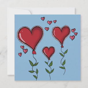 Carte d'invitation à trois coeurs mignons
