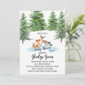 Carte d'invitation à une Baby Shower en forêt hive (Debout devant)