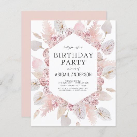 Carte d'invitation à une fête d'anniversaire Bohèm (Devant / Derrière)