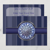 Carte d'invitation à une soirée aux rayures bleues (Devant / Derrière)