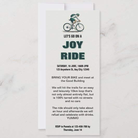 Carte d'invitation à vélo Joy Ride (Devant)