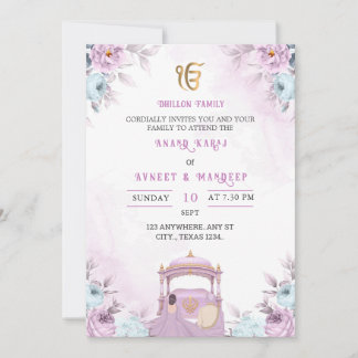 Carte d'invitation Anand Karaj, lavande poussiéreu